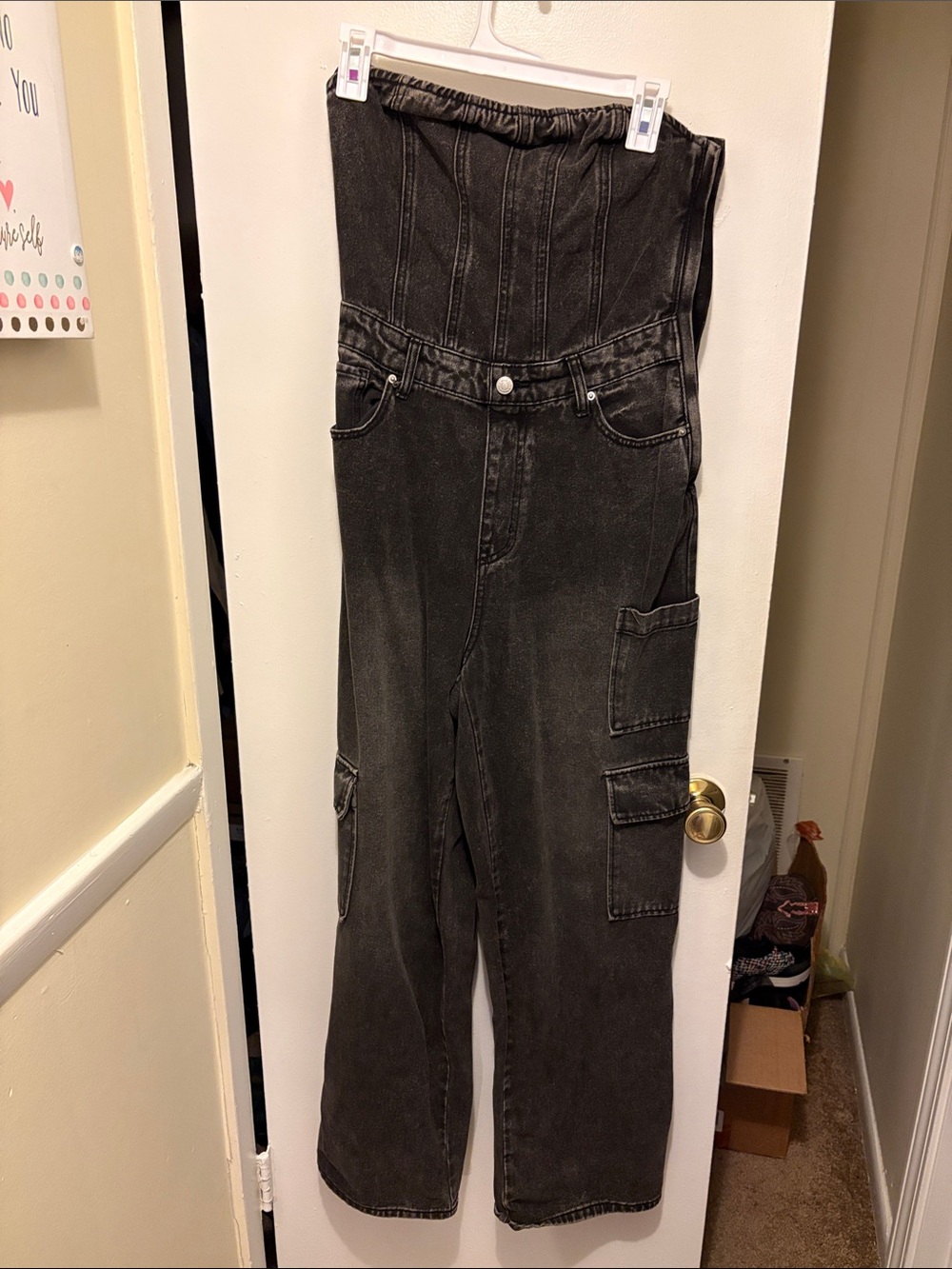wild fable Black Denim High-Rise Cargo Overalls
